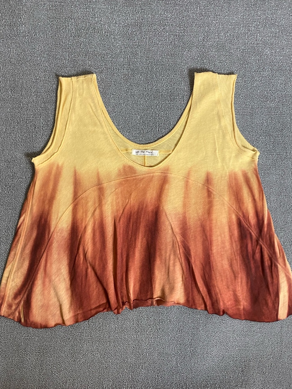 We The Free Yellow to Rust Tie-Dye Flowy Cropped Tank- Summer Beach Oversized